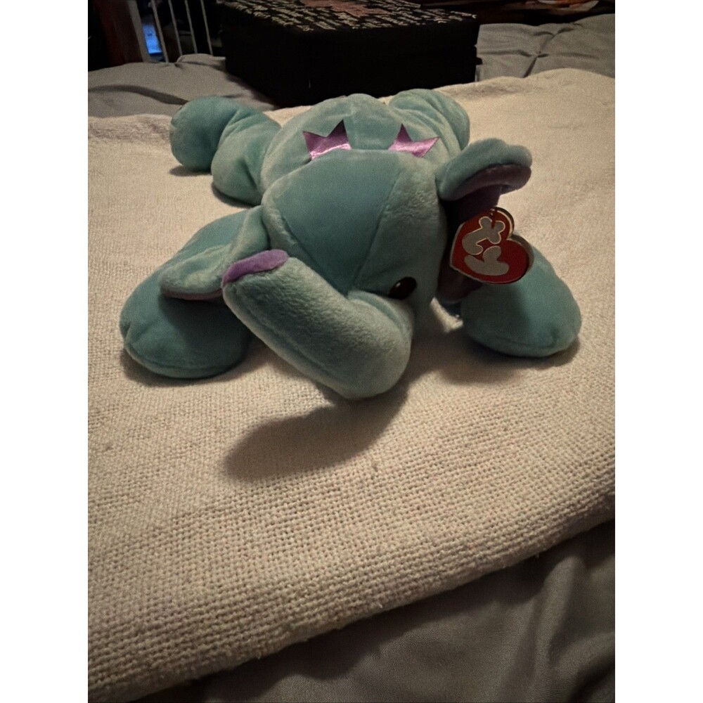 Mint 1998 Ty Pillow Pals Squirt The Elephant Teal Blue Plush Stuffed Animal